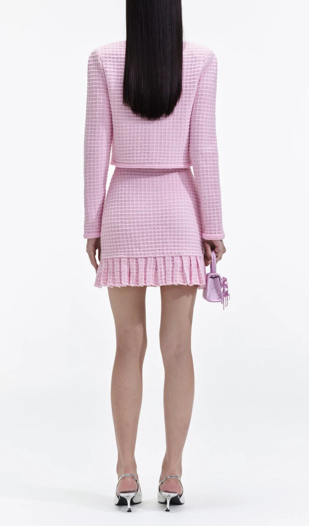 Arwen Pink Sequin Textured Knit Suit