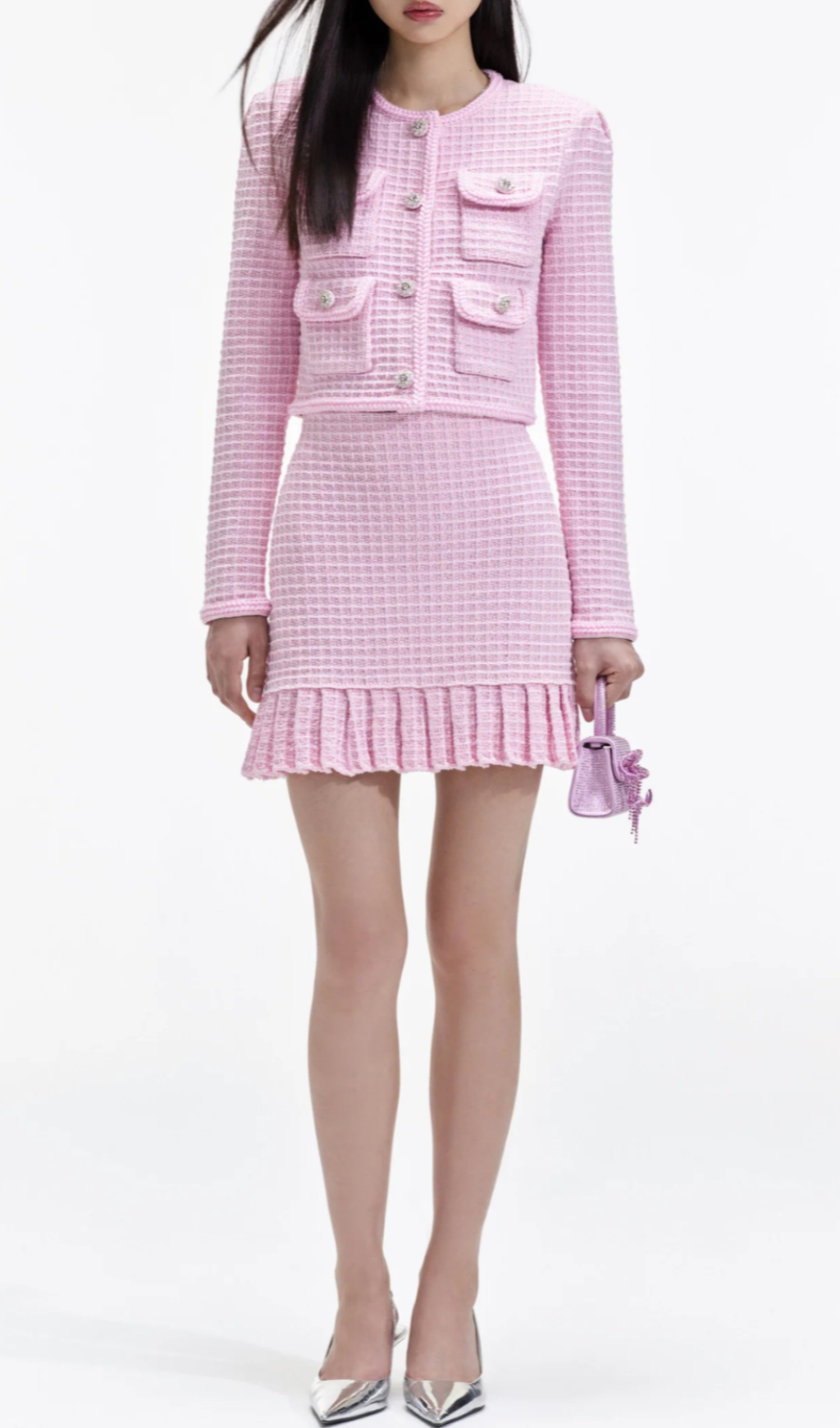 Arwen Pink Sequin Textured Knit Suit