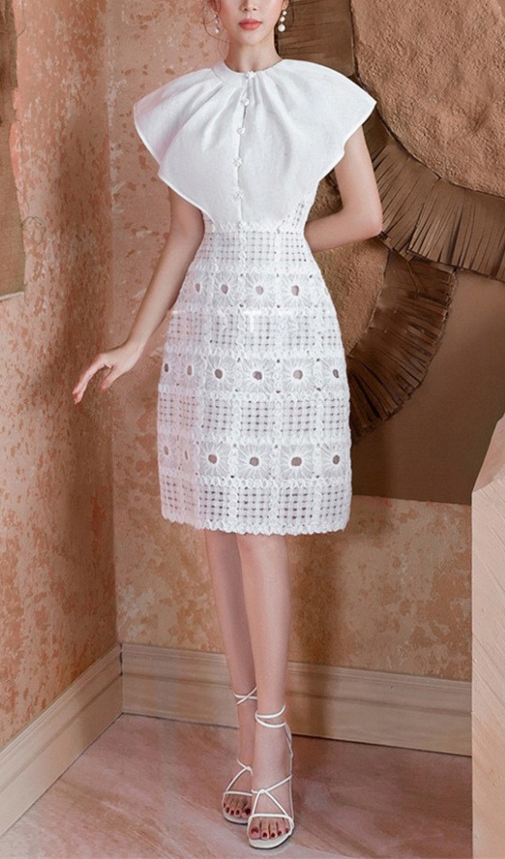 Akosua Flower Shawl Lace Mini Dress