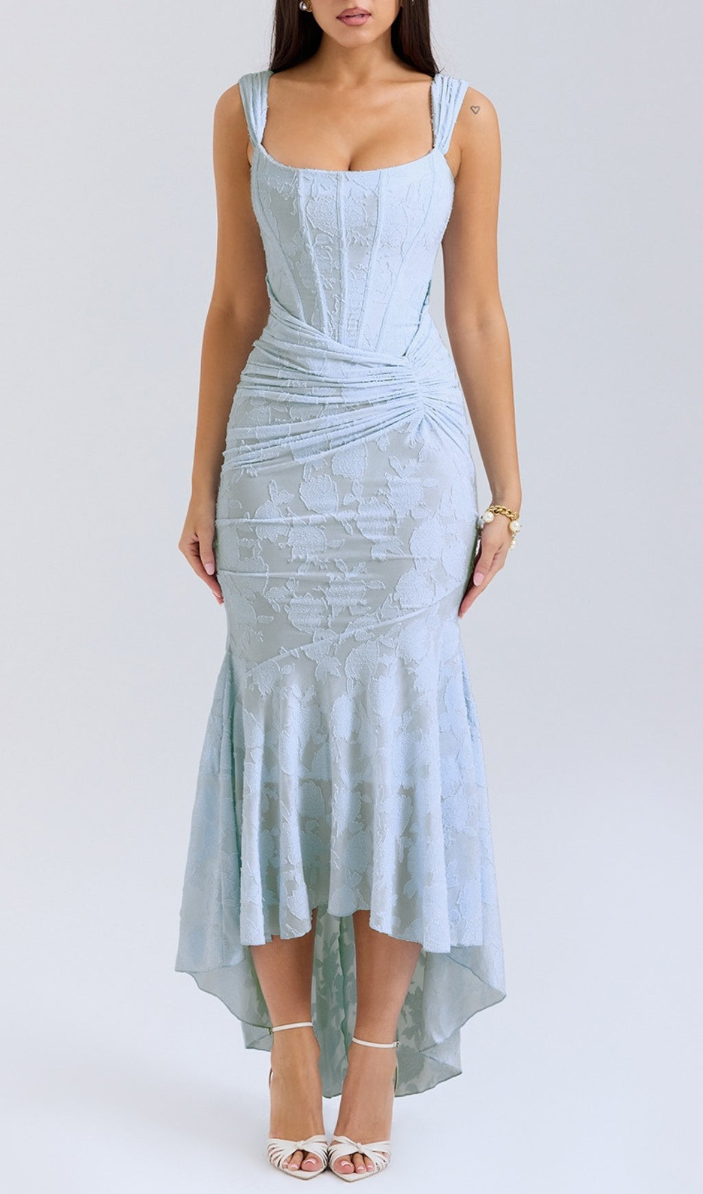 Anaëlle Blue Floral Corset Maxi Dress