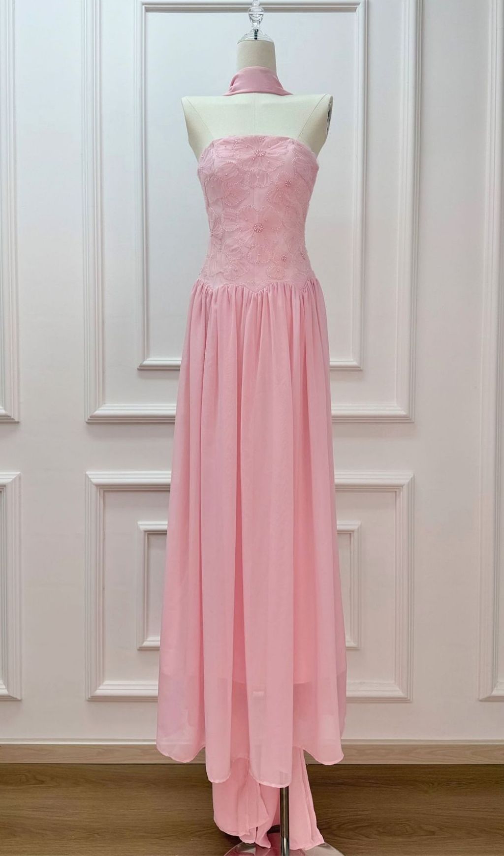 Kenley Blush Pink Strapless Floral Maxi Gown - Elegant Evening Dress for Women