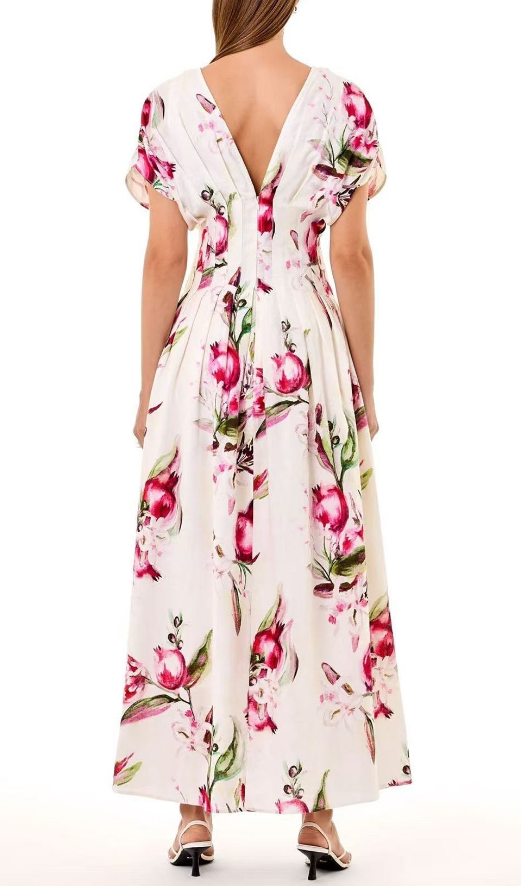 Sonya Pleated Floral Print Maxi Dress in White