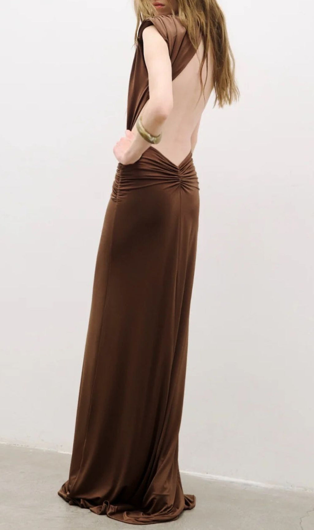 Joselyn Deep V-Neck Knotted Maxi Dress - Elegant Coffee Brown Gown