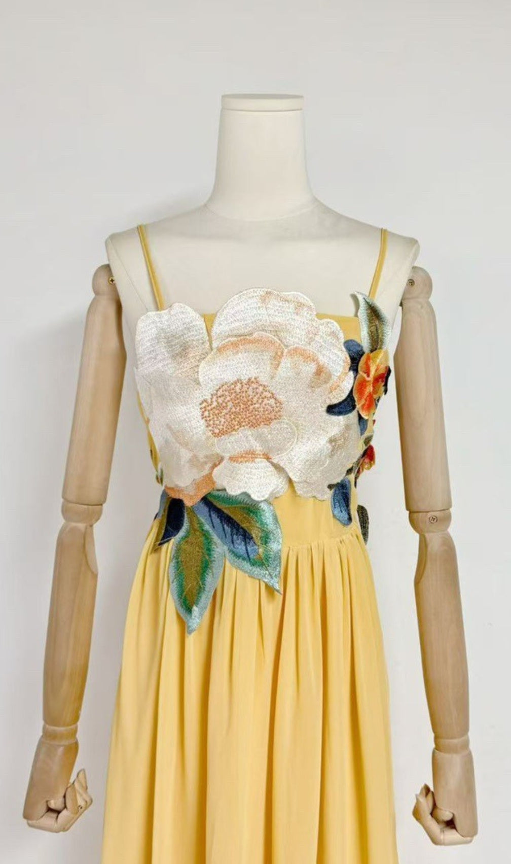 Emanuele Yellow Flower Embroidery Maxi Dress