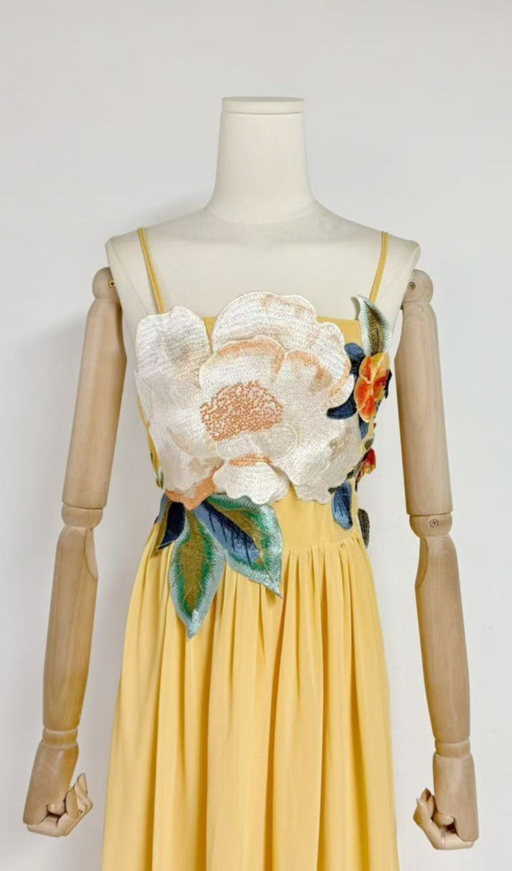 Emanuele Yellow Flower Embroidery Maxi Dress