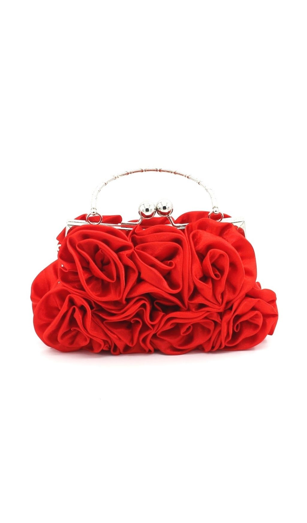 Adahy Red Floral Satin Clutch | Elegant Rose Evening Bag with Beaded Handle
