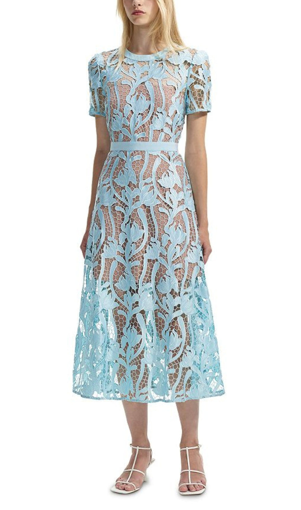Allene Blue Lace Midi Dress