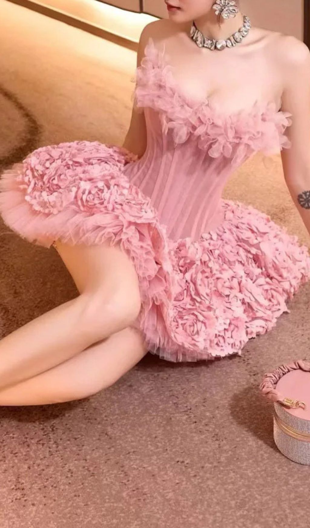 Irma Strapless Corset Floral Mini Dress - Pink Party & Date Night Gown