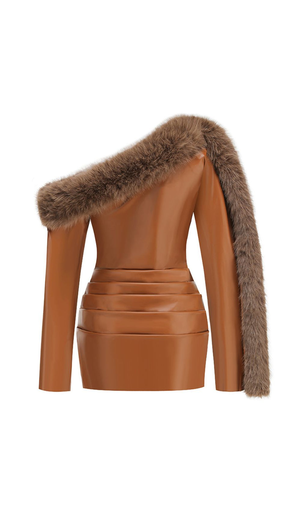João Daring Faux Leather & Faux Fur Asymmetrical Mini Dress