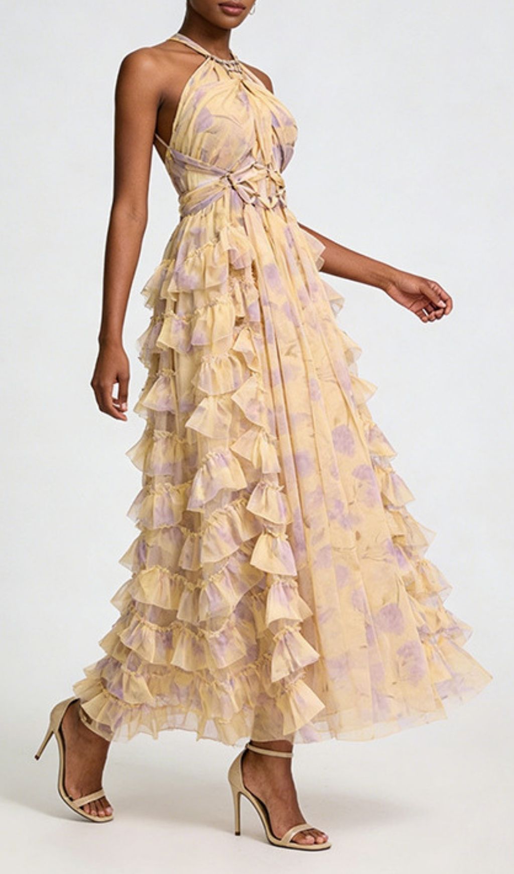 Lainie Halter Printed Ruffle Maxi Dress