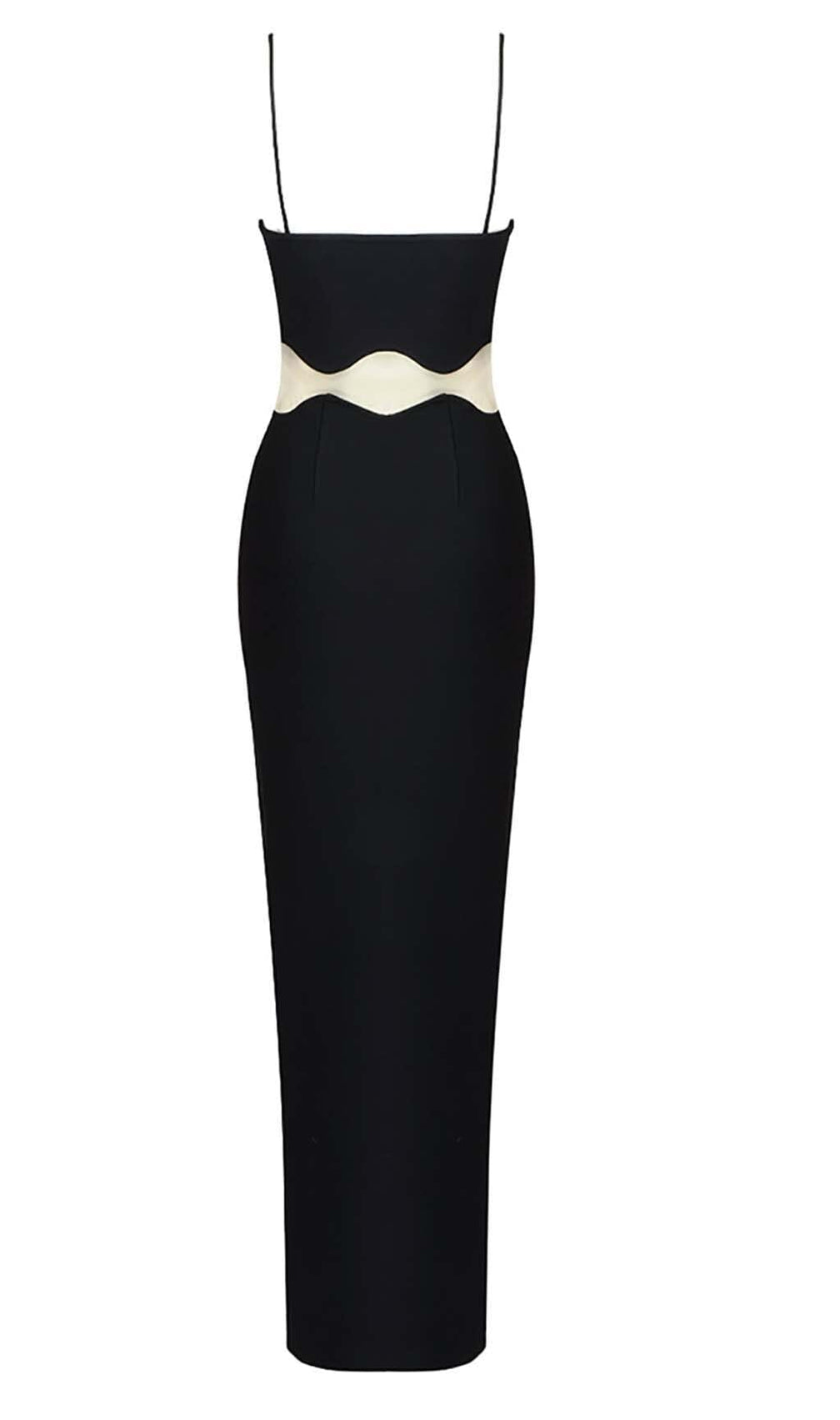 Scalloped Mesh Insert Maxi Dress In Black