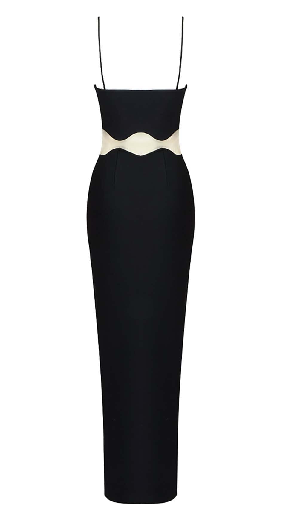 Scalloped Mesh Insert Maxi Dress In Black