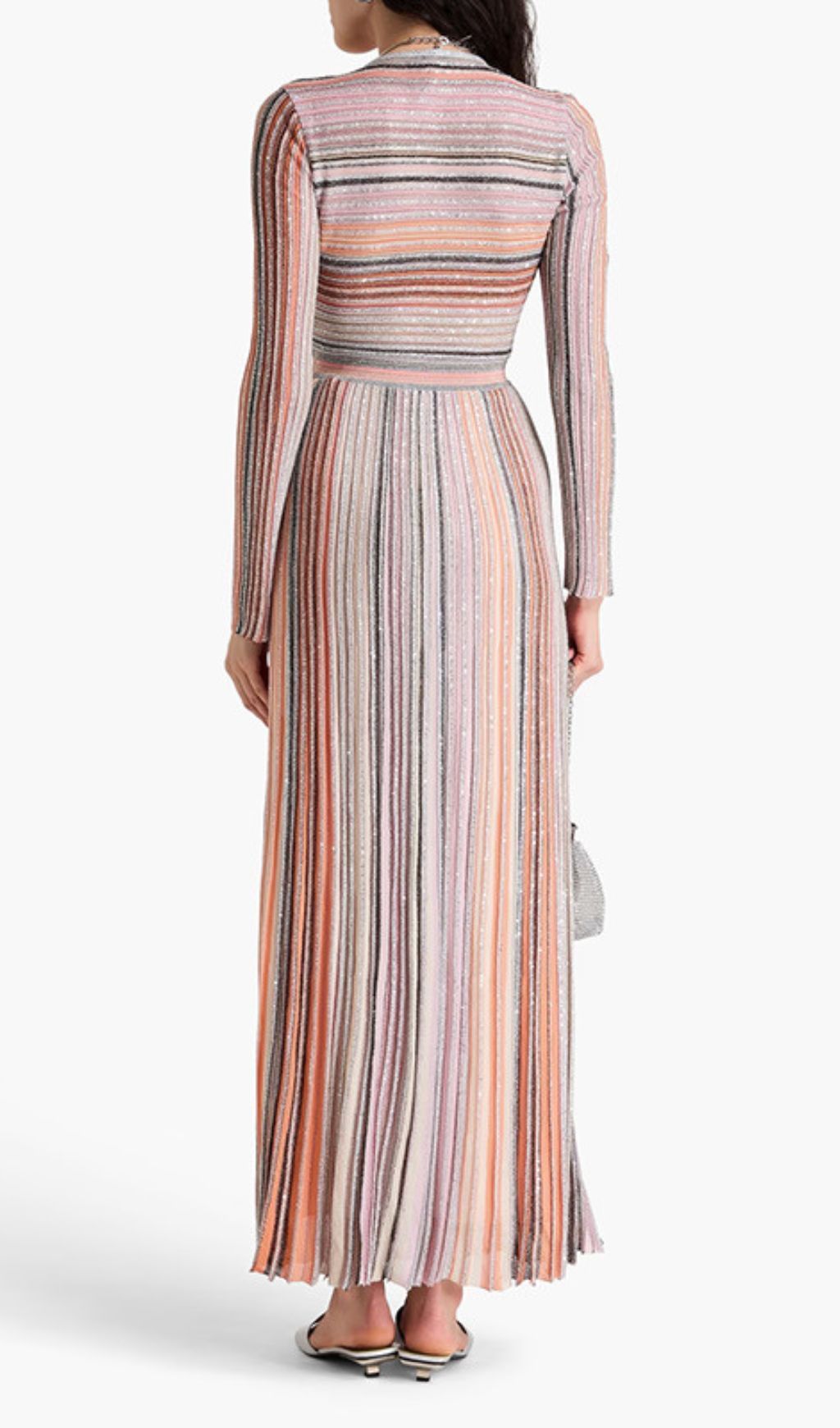 Hazen Glamorous Shimmer Stripe V-Neck Long Sleeve Maxi Dress