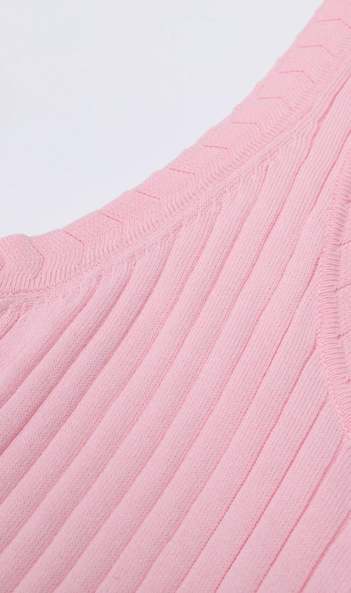 Jackie Pink Ribbed Knit Maxi Dress & Cardigan Set - Effortless Style & Comfort for Women