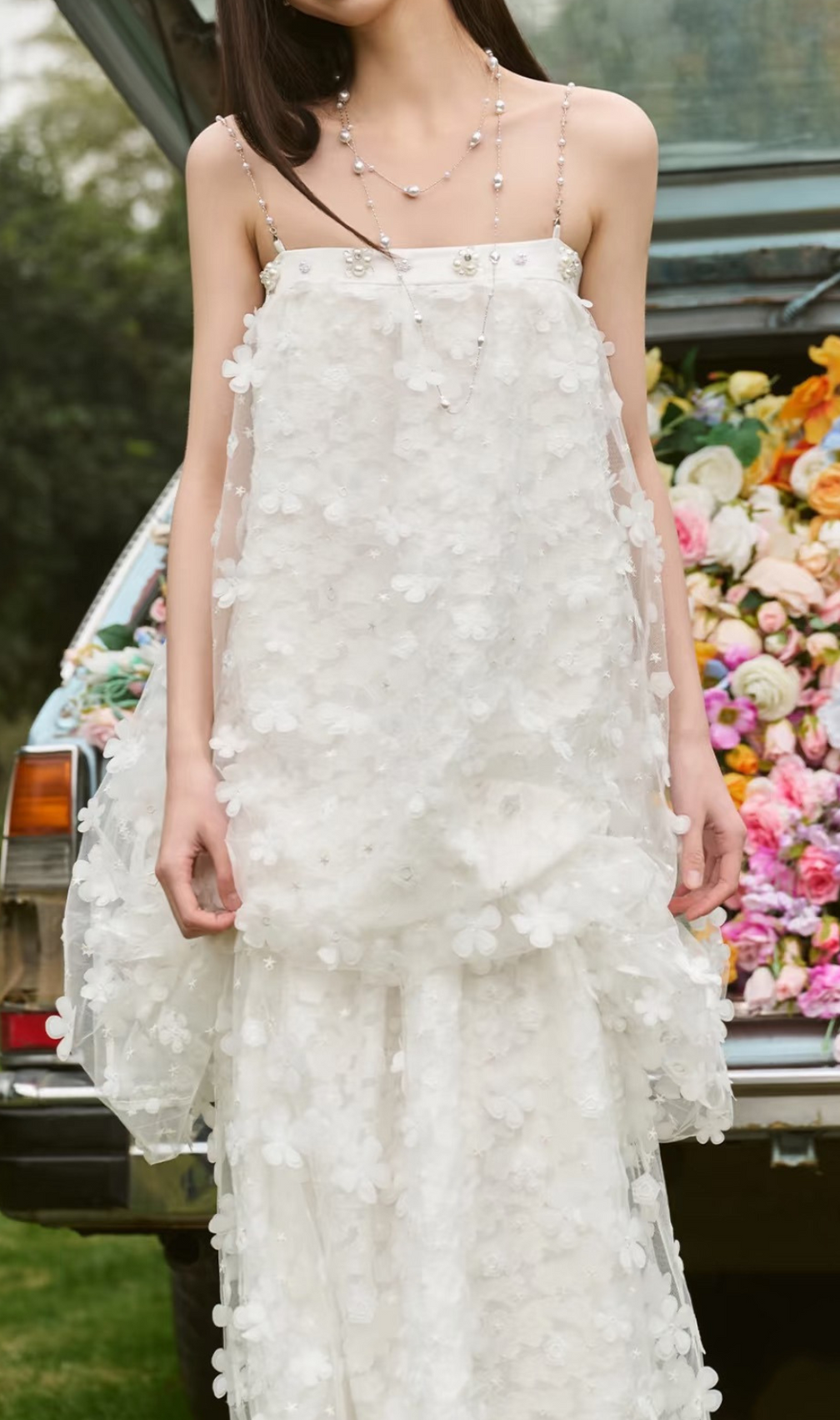 Harsha White Flower Embellished Maxi Dress