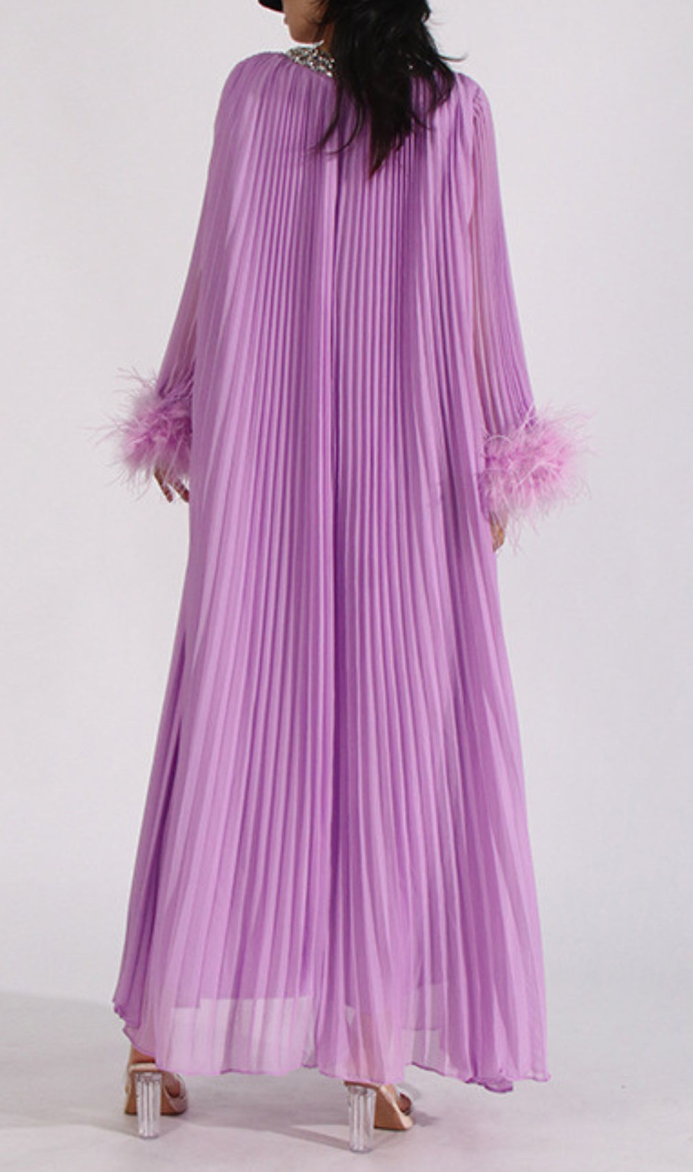 Cierra Diamond Feather Long Sleeve Maxi Dress