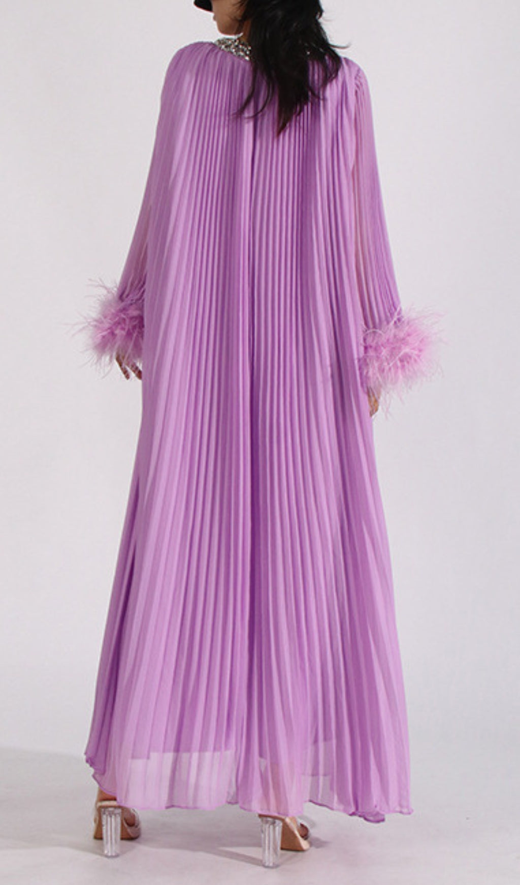 Cierra Diamond Feather Long Sleeve Maxi Dress