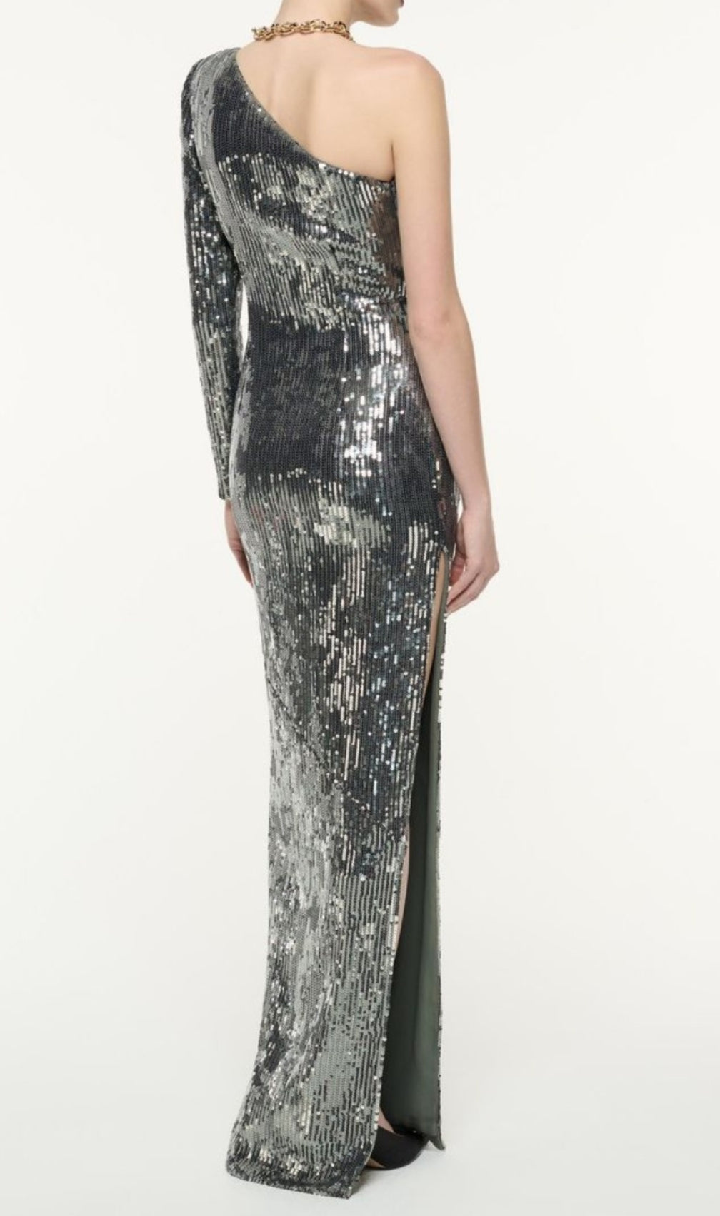 Charlot Silver Sequin Flower Maxi Dress