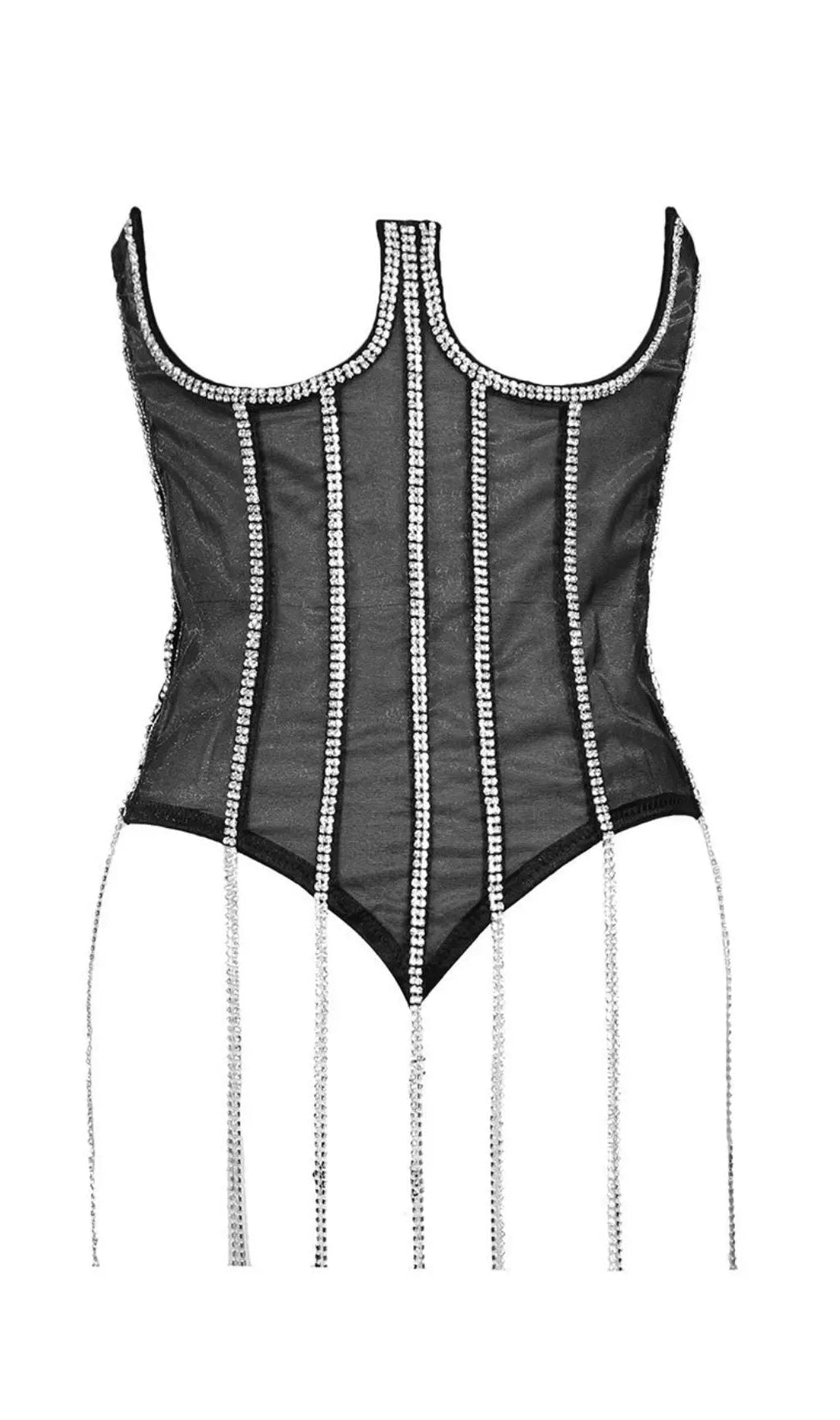 Black Crystal Tassels Corset