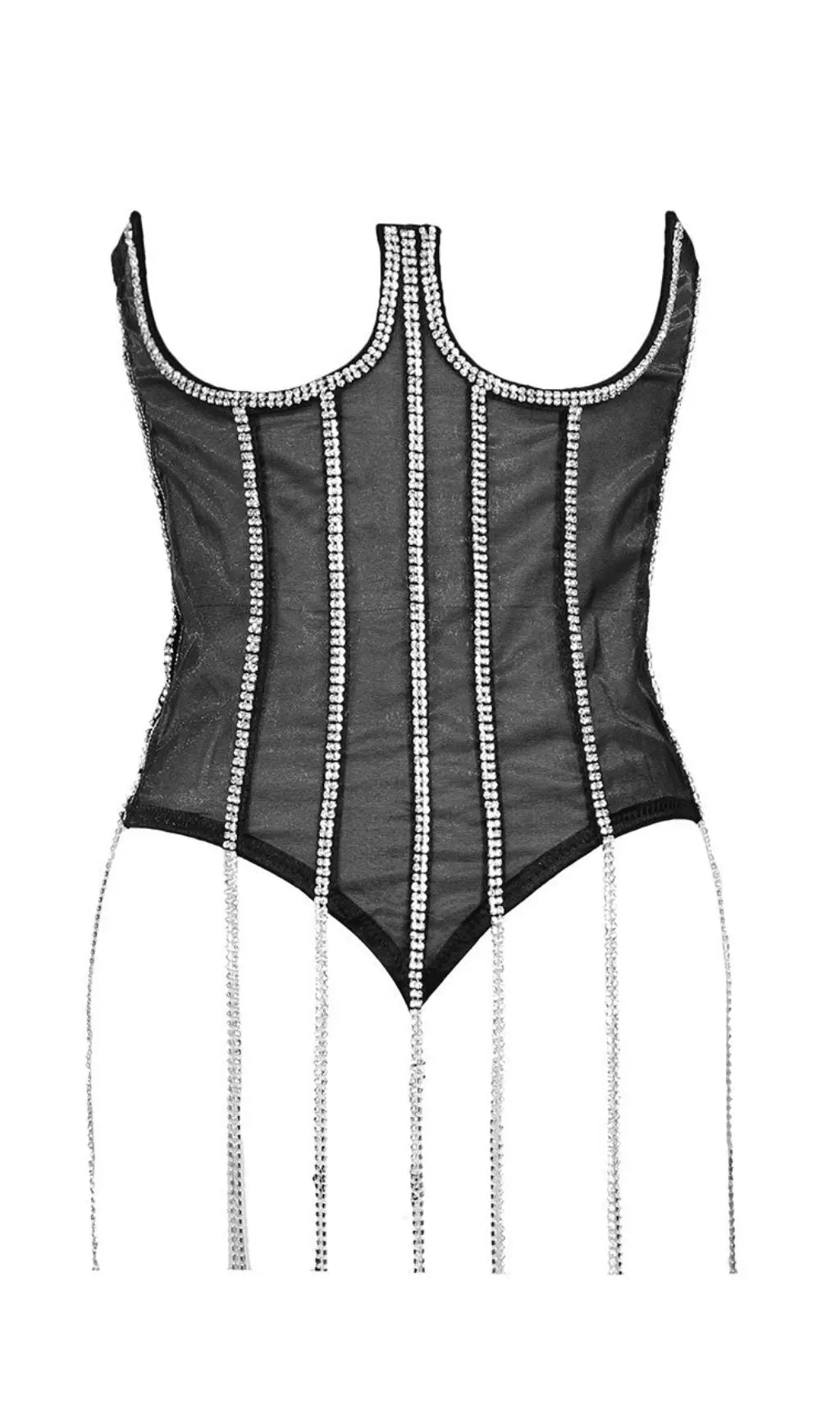 Black Crystal Tassels Corset