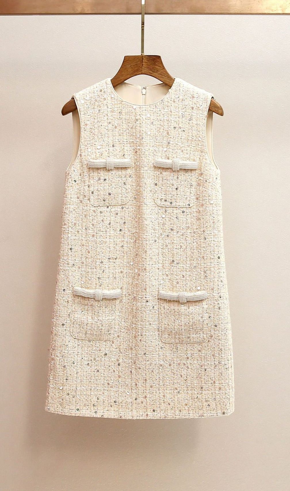 Janessa Sparkle Tweed Mini Dress with Pearl Trim