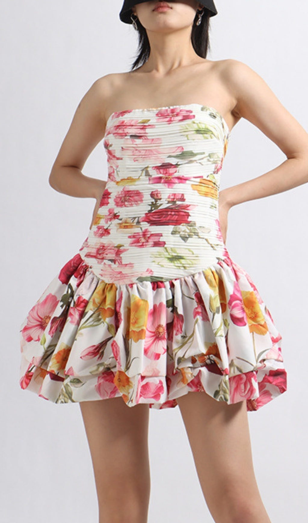 Elara Strapless Floral Printed Mini Dress