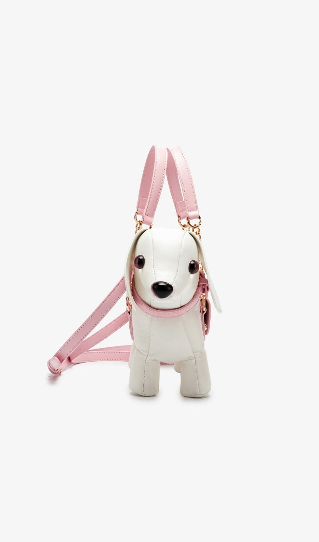 Khari Whimsical White Dog Handbag with Pink Accents - Chic Novelty Purse