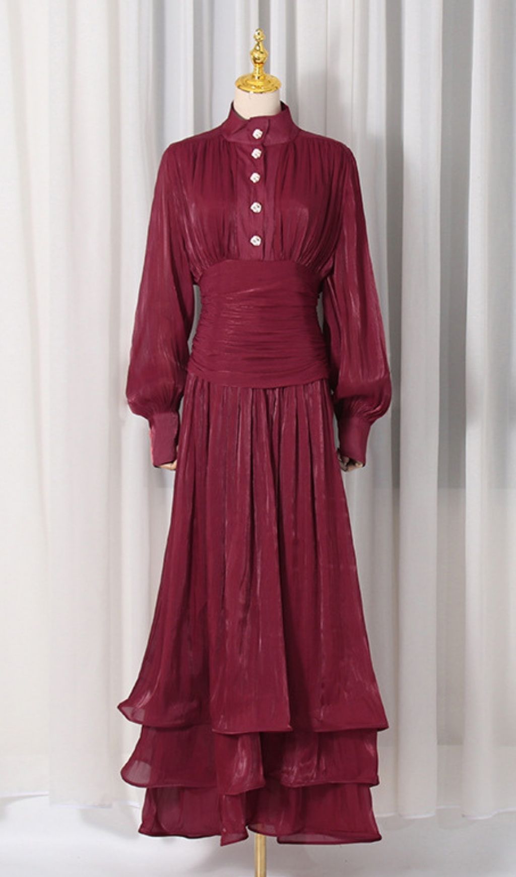 Klarika Wine Long Sleeve Maxi Dress