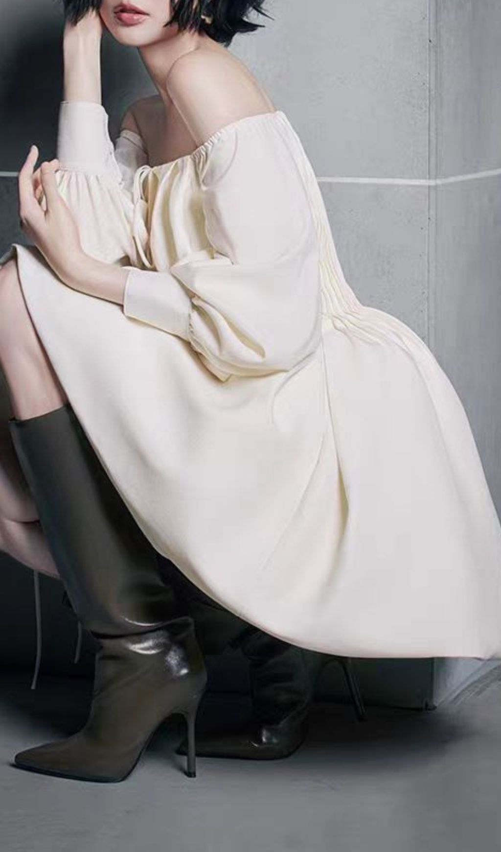 Hotaru Chic Off-Shoulder Pleated Mini Dress