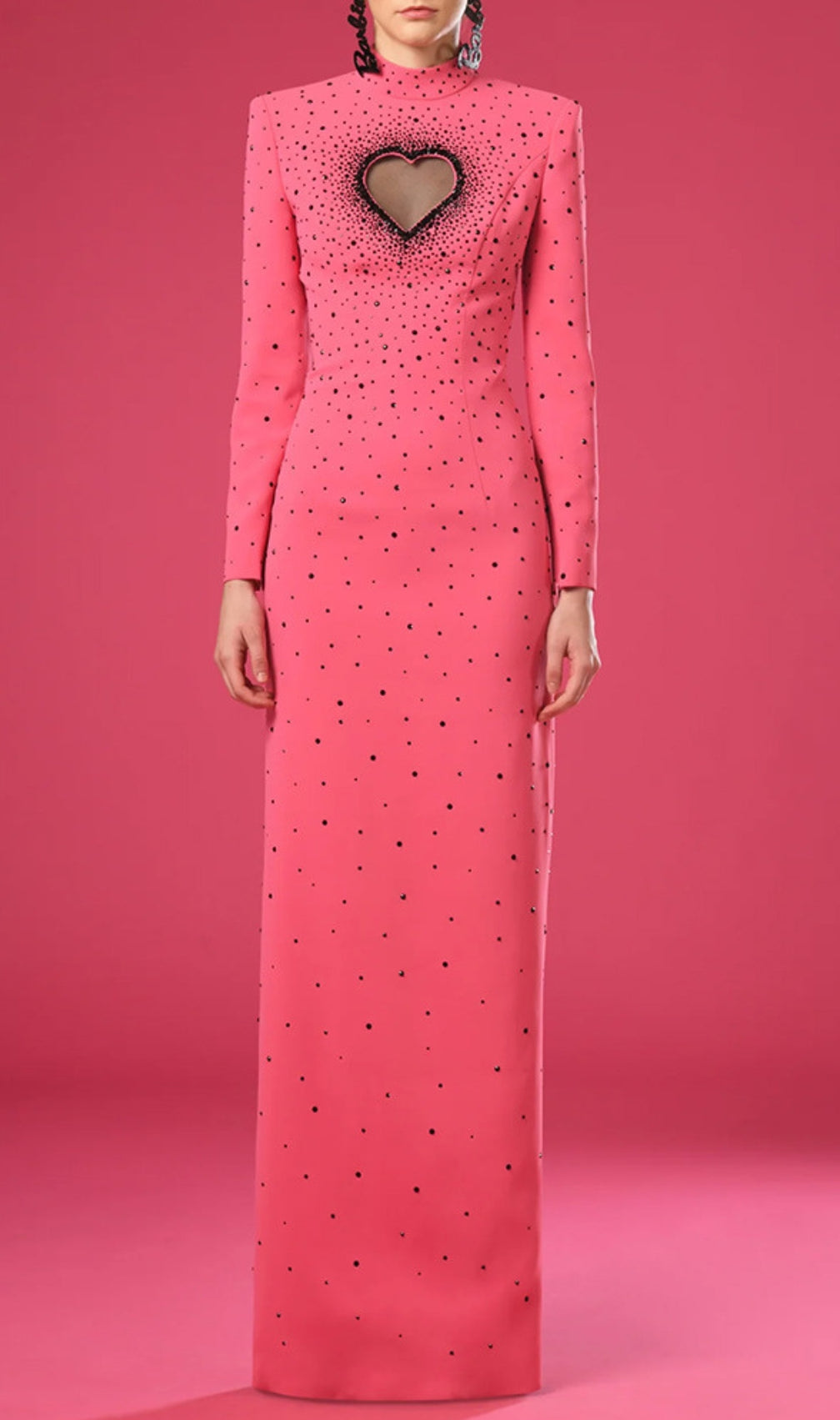 Duri Pink Heart Embellished Long Sleeve Maxi Dress