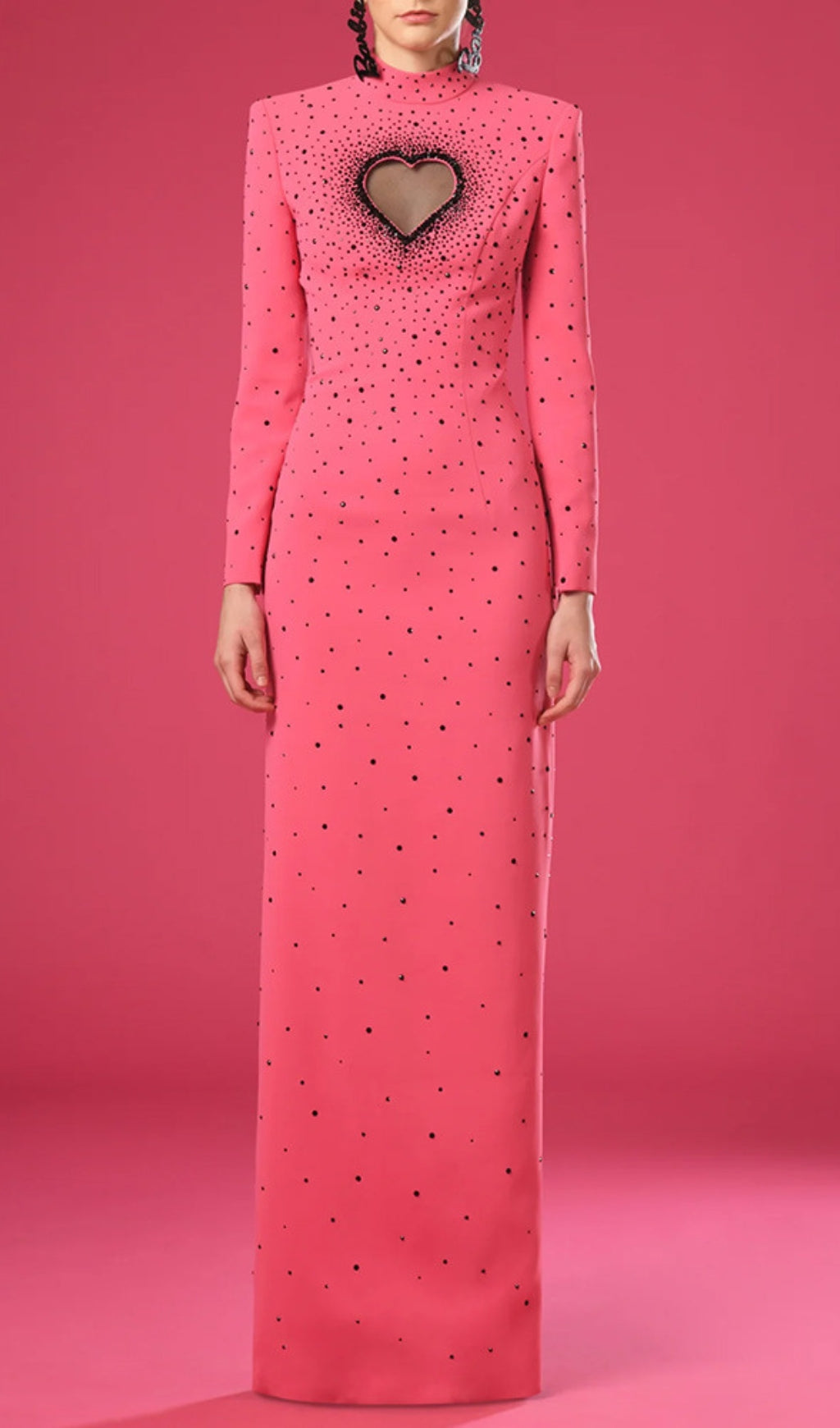 Duri Pink Heart Embellished Long Sleeve Maxi Dress