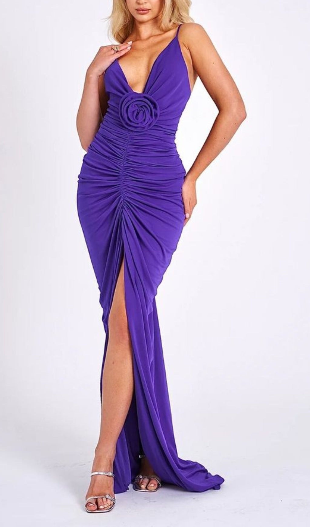 Flower-Embellished Plunge Maxi Dress In Amethyst