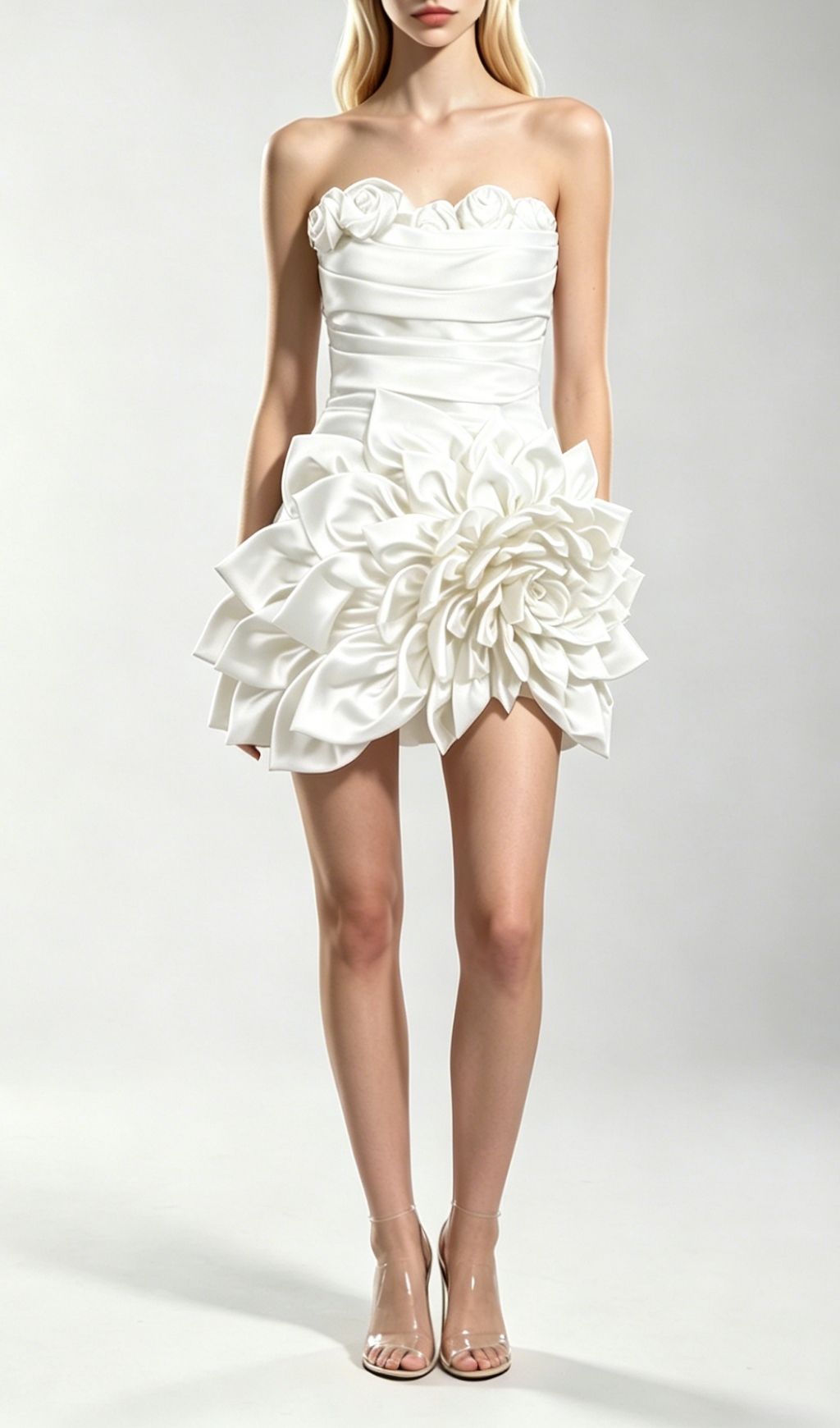 Korina White Strapless 3D Flower Mini Dress