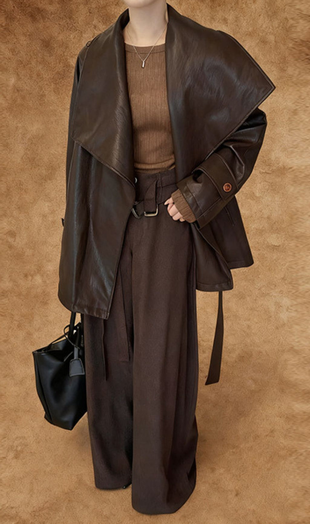 Honoka Women's Chic Faux Leather Wrap Trench Coat - Olive Green Belted Outerwear