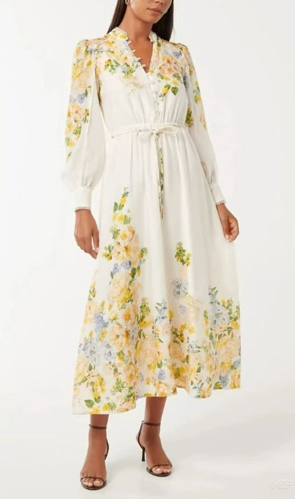 Fergal Floral Printed Lantern Sleeve Midi Dress