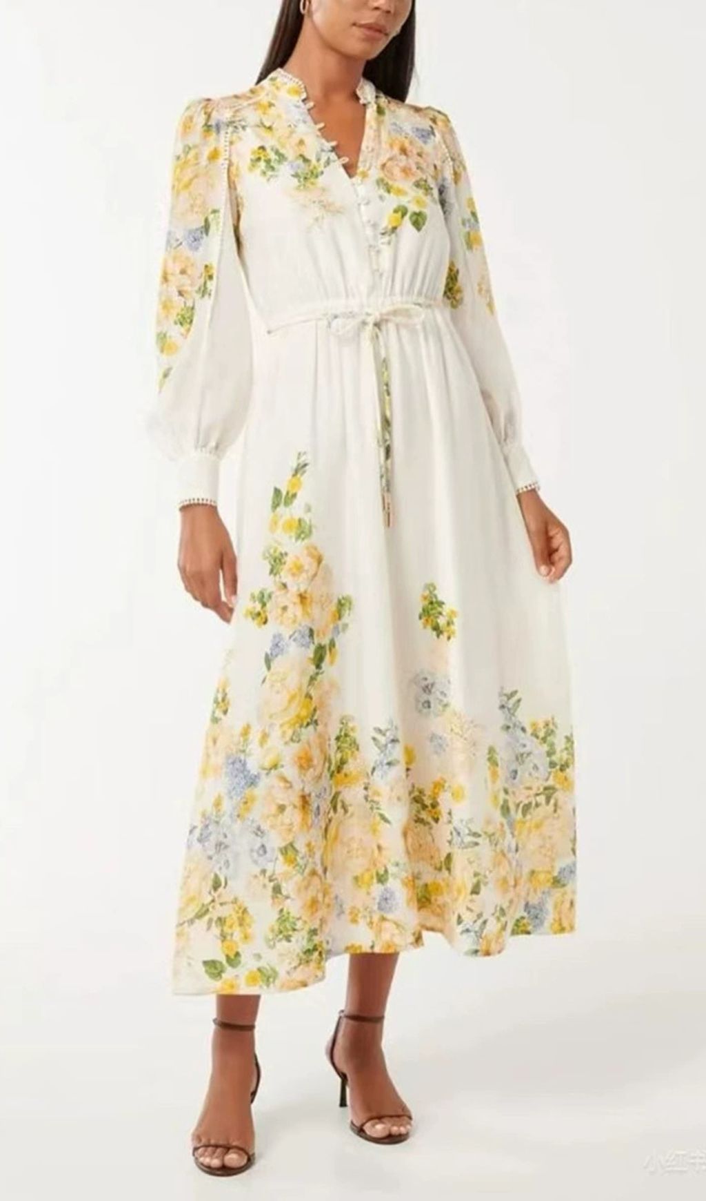 Fergal Floral Printed Lantern Sleeve Midi Dress