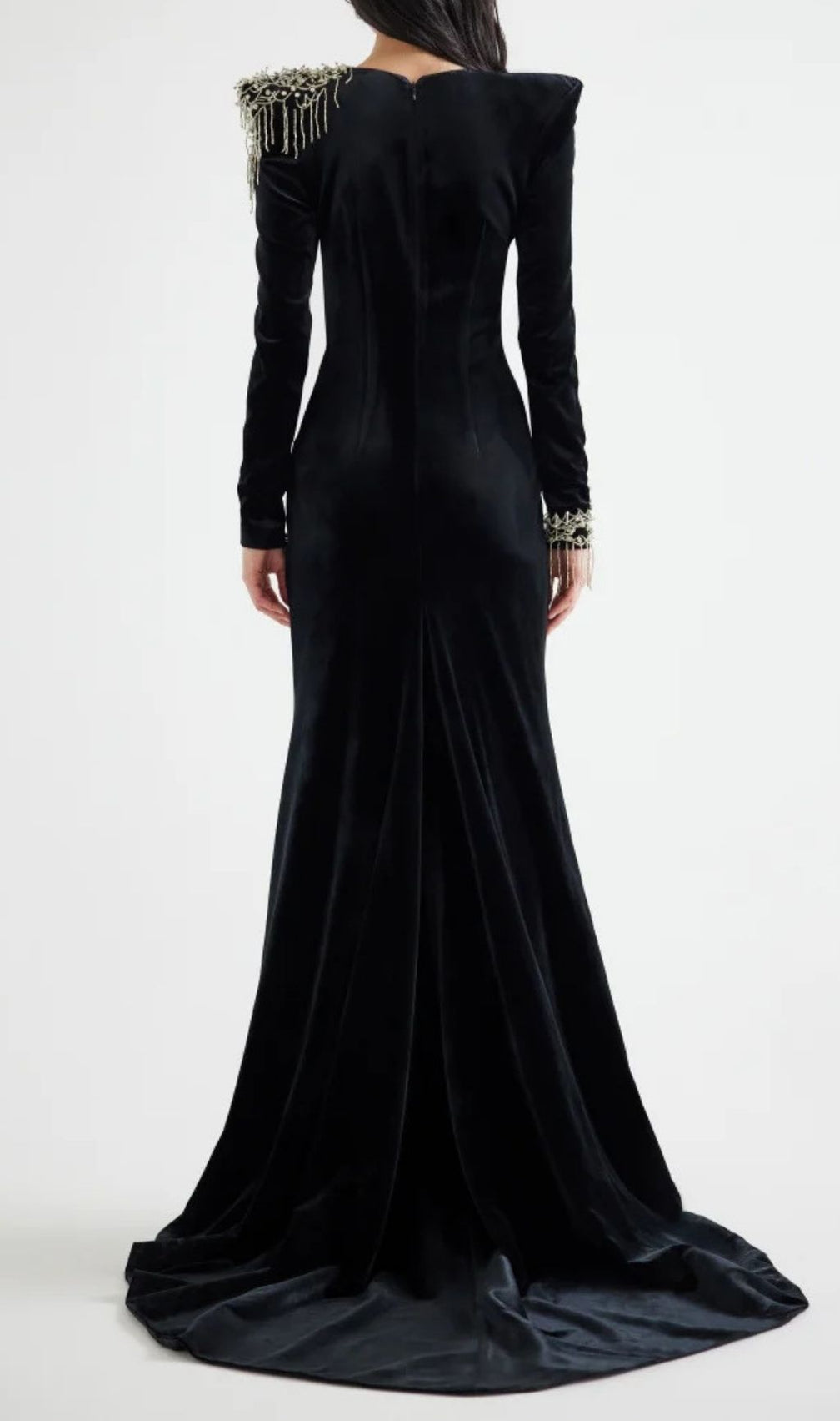 Jovia Black Velvet Beaded Maxi Gown | Long Sleeve Gala & Red Carpet Dress