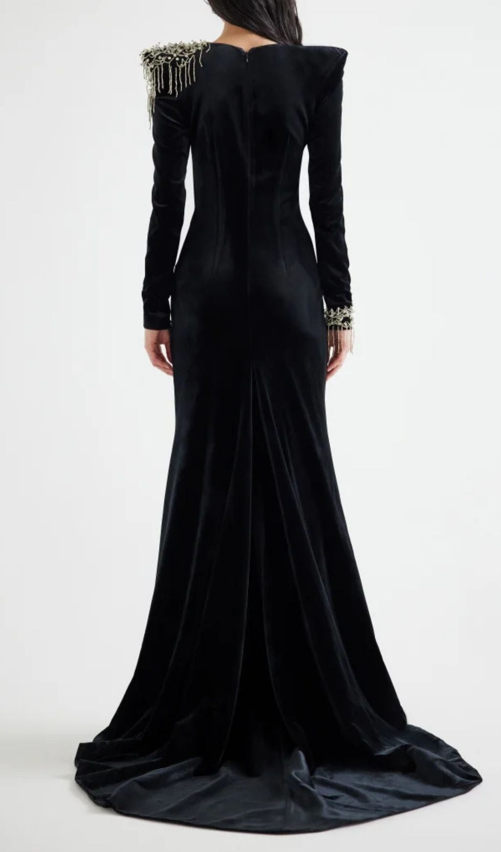 Jovia Black Velvet Beaded Maxi Gown | Long Sleeve Gala & Red Carpet Dress