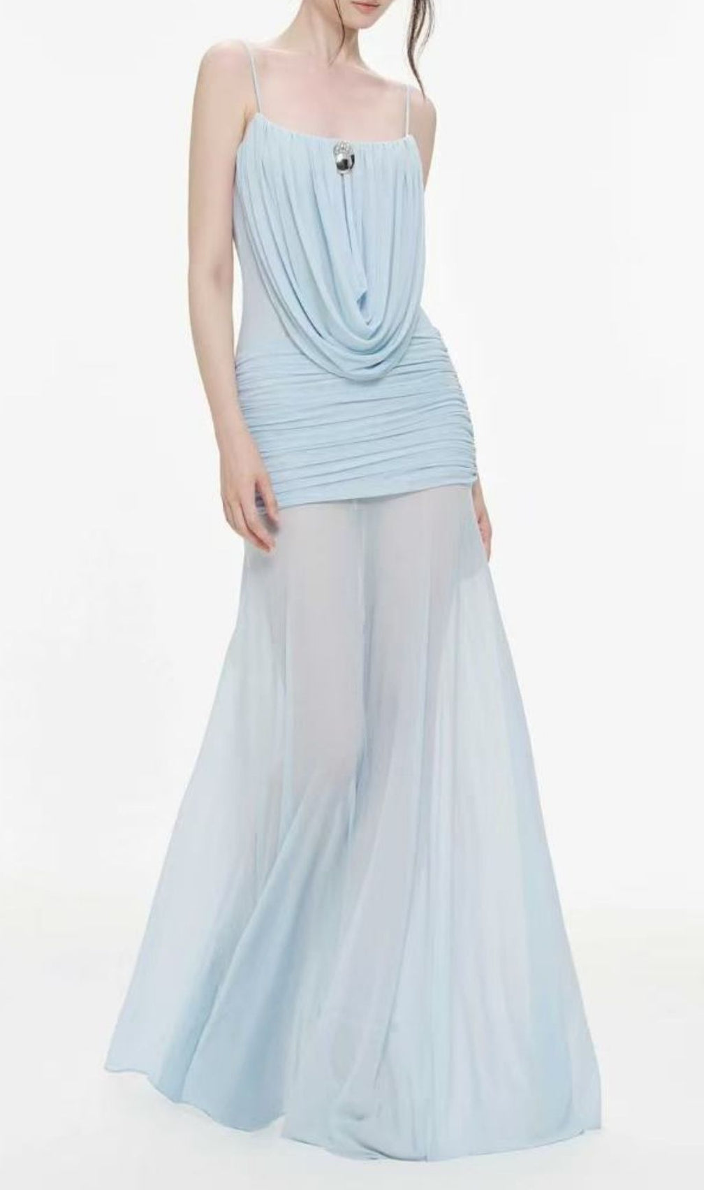 Lapis Blue Strappy Draped Maxi Dress
