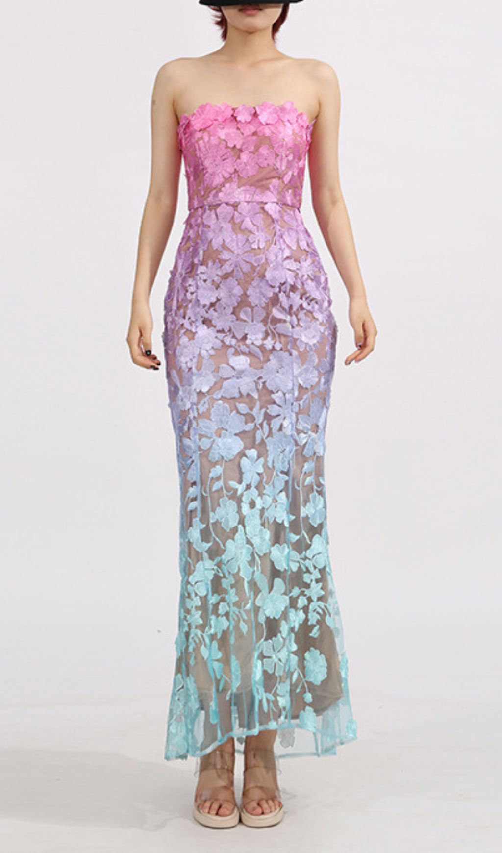 Elora Strapless Flower Embroidery Maxi Dress