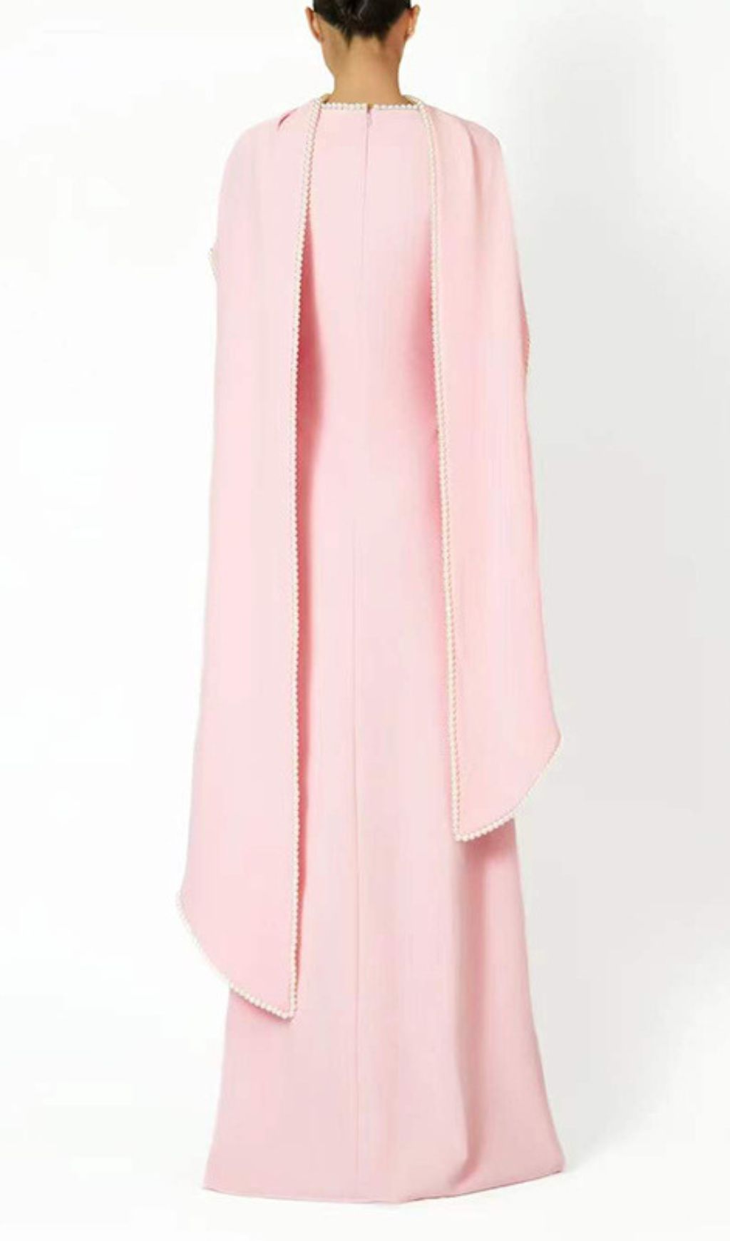 Hidi Pink Pearl Trim Shawl Maxi Dress | Elegant Long Sleeve Formal Gown