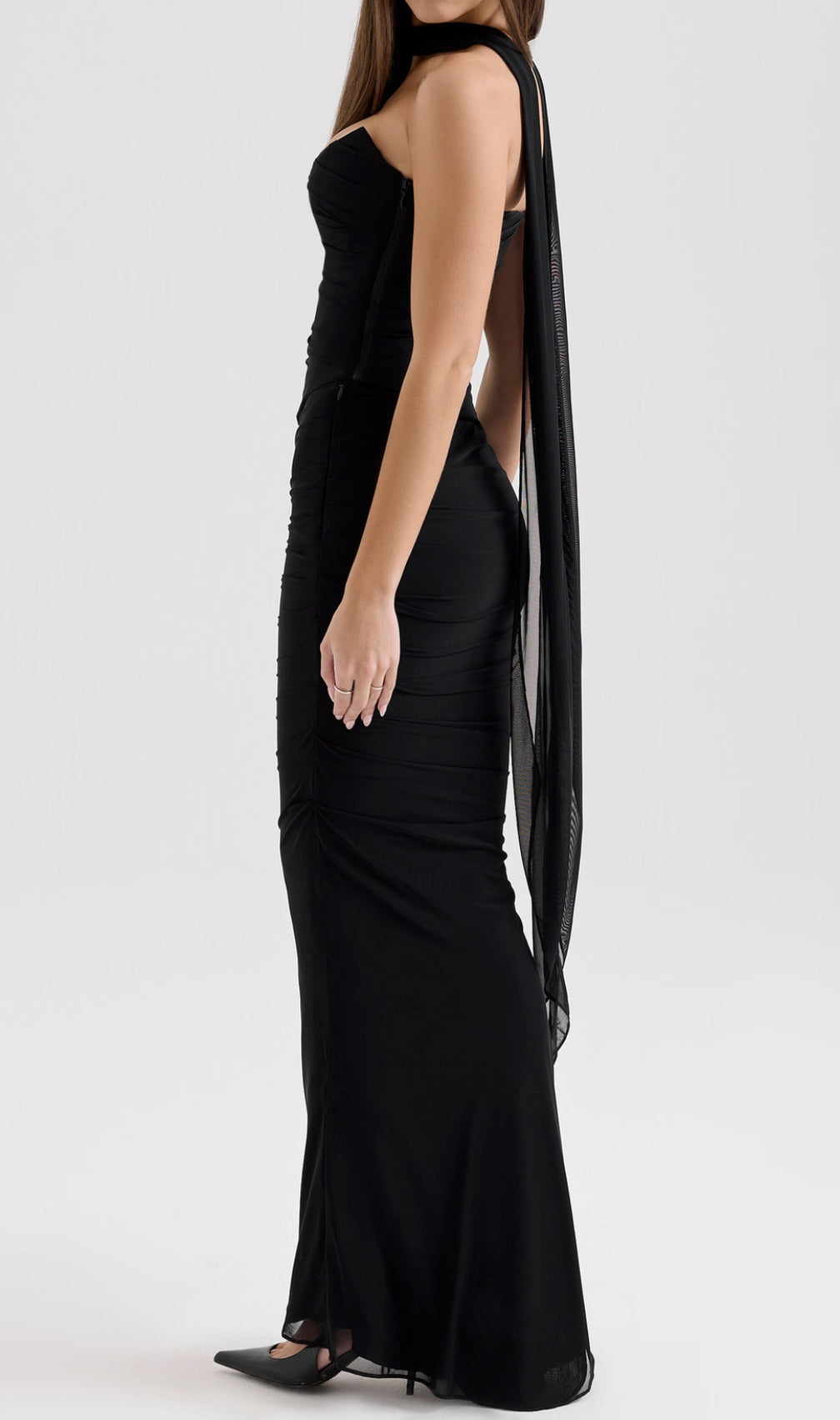 Barbie Black Corset Top Fluted Hem Maxi Dress