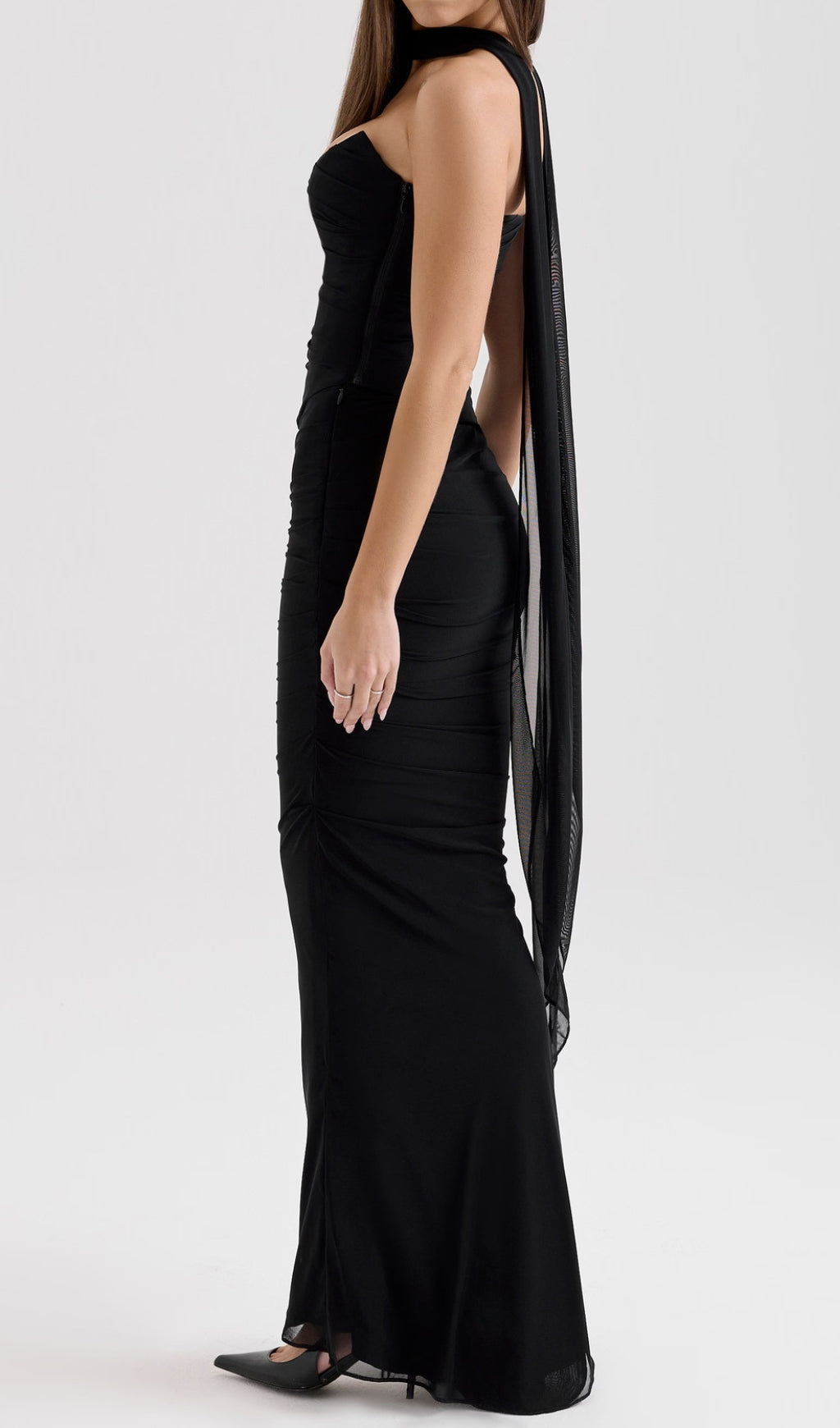 Barbie Black Corset Top Fluted Hem Maxi Dress