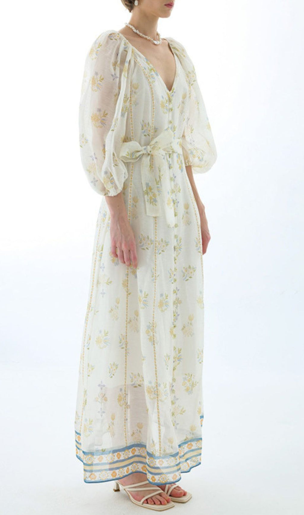 Jacobo Floral Puff Sleeve V-Neck Maxi Dress - Romantic Summer Elegance