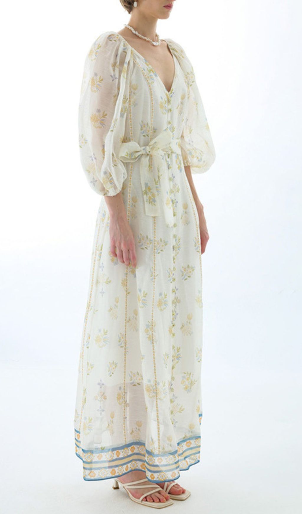 Jacobo Floral Puff Sleeve V-Neck Maxi Dress - Romantic Summer Elegance