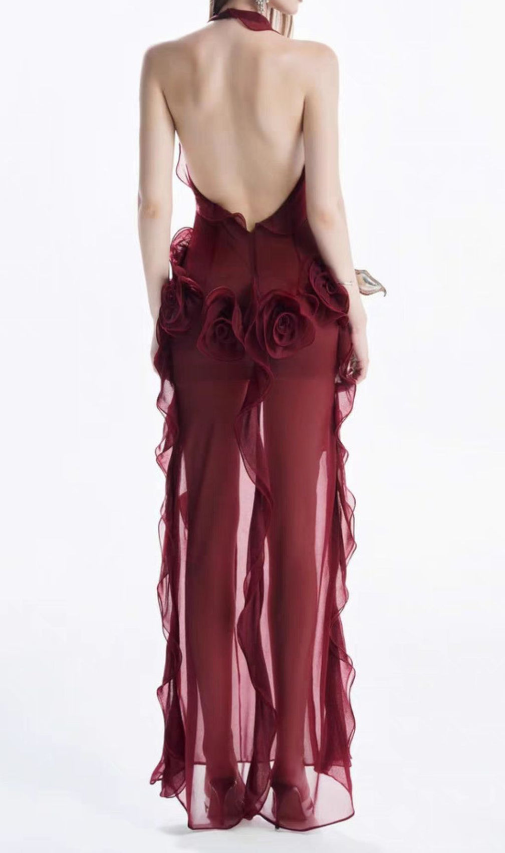 Hailey Red Halter Flower Maxi Dress