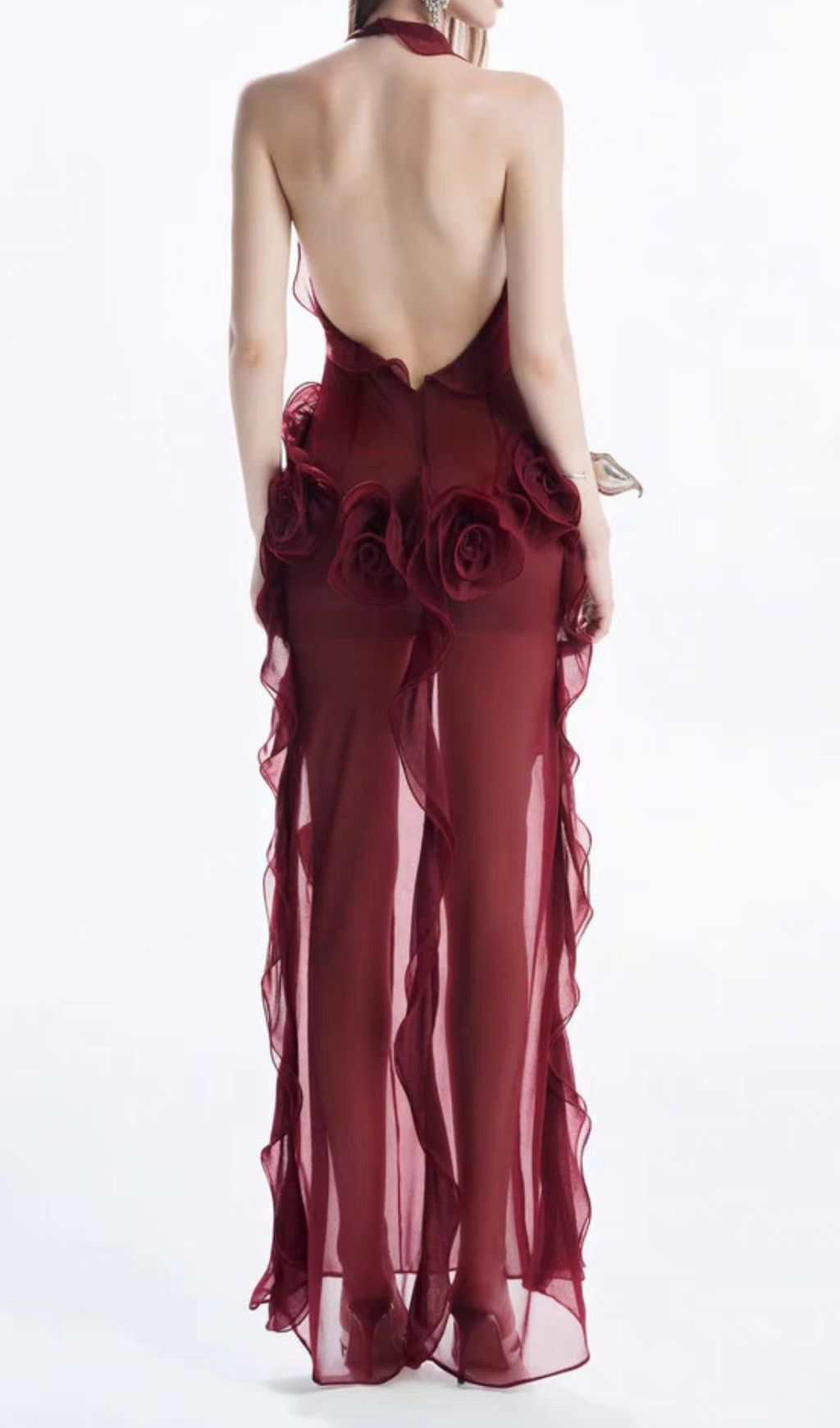 Hailey Red Halter Flower Maxi Dress