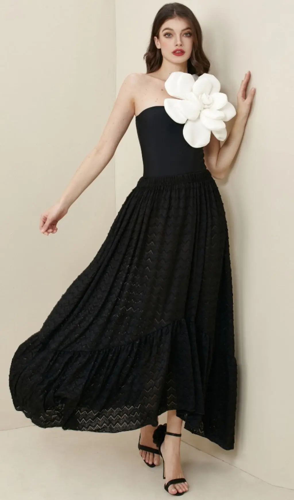 Anne Black Exaggerated 3D Flower Top