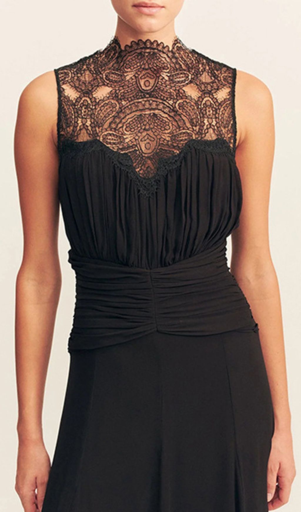 Iona Elegant Black Lace Ruched Sleeveless Maxi Gown