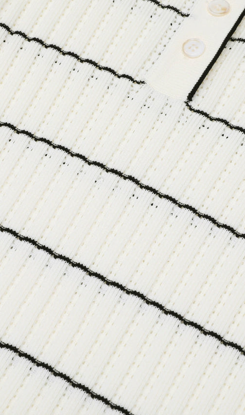 Jyoti Classic Striped Ribbed Knit Polo Midi Dress | Effortless Chic